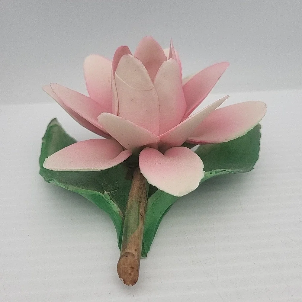 Vintage Capodimonte Porcelain Pink‎ Rose Flower Tapered Candle Holder Italy